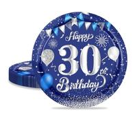 MORAINJAY 16 Pièces Assiette pour Fête Anniversaire 30 ans,9 Pouces/23cm Bleu Argent Papier Assiette Dessert Plateau Vaisselle pour Décoration Anniversaire 30 ans Homme Femme