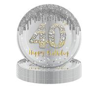 MORAINJAY 16 Pièces Assiette pour Fête Anniversaire 40 ans,9 Pouces/40cm Argent Or Papier Assiette Dessert Plateau Vaisselle pour Décoration Anniversaire 40 ans Homme Femme