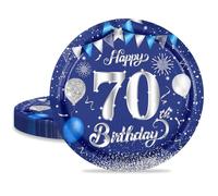 MORAINJAY 16 Pièces Assiette pour Fête Anniversaire 70 ans,7 Pouces/18cm Bleu Argent Papier Assiette Dessert Plateau Vaisselle pour Décoration Anniversaire 70 ans Homme Femme