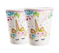 MORAINJAY 16 Pièces Rose Tasse en Papier Vaisselle Anniversaire à Thème Licorne pour Filles,9oz/250ml Gobelets Idéal pour Fêtes d'Enfants,Table Décoration Joyeuse -16 Invités