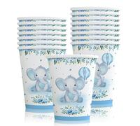 MORAINJAY 16 Pièces Tasse en Papier Vaisselle Baby Shower,9oz/250ml Gobelets de Elephant Bleu Fête pour Bébé Garcon,Vaisselle Anniversaire à Thème Elephant Bleu,Table Décoration -16 Invités