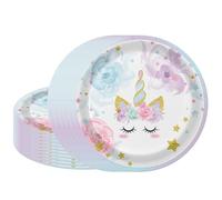 MORAINJAY 16 Pièces Violet Assiettes en Papier Vaisselle Anniversaire à Thème Licorne pour Filles,9 Pouces Assiettes Idéal pour Fêtes d'Enfants,Table Décoration Joyeuse -16 Invités
