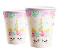 MORAINJAY 16 Pièces Violet Tasse en Papier Vaisselle Anniversaire à Thème Licorne pour Filles,9oz/250ml Gobelets Idéal pour Fêtes d'Enfants,Table Décoration Joyeuse -16 Invités