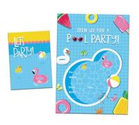 MORAINJAY 20 Cartes Invitation Anniversaire Enfant, Invitations pour Fête Garçon Fille, Accessoires Décoratifs Thème pour Piscine d'été, 13x18 cm (Sans Enveloppes)