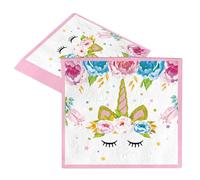 MORAINJAY 20 Pièces Rose Serviettes en Papier Vaisselle Anniversaire à Thème Licorne pour Filles,33x33cm Tissues Idéal pour Fêtes d'Enfants,Table Décoration Joyeuse -16 Invités