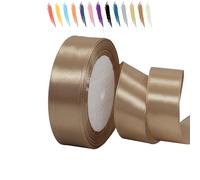 MORAINJAY 25mm Or Champagne Clair Ruban Satin,2.5cm Ruban Rouleau pour Emballage Cadeaux,23 Mètres Satin Ribbon Roll pour Bouquets,Ballon,Couture,Nœuds,Gâteau,Décoration de Mariage/Anniversaire/Noël