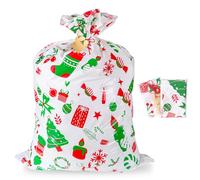 MORAINJAY 3 Sacs Cadeaux Géants de Noël, Sacs Plastique Blanc Extra-Larges Père Noel 91 × 142 cm, Sacs à Cordon avec Étiquettes pour Gros Cadeaux et Fêtes de Noël