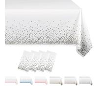 MORAINJAY 4 Pièces Nappe à Pois Jetables,137x274cm Nappe de Table Rectangulaire,Imprimé Points Argentés Blanc Nappes Imperméables pour Anniversaire,Picnic,Exterieur,Jardin,Mariage, Noël