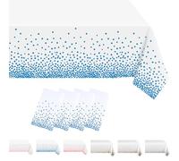 MORAINJAY 4 Pièces Nappe à Pois Jetables,137x274cm Nappe de Table Rectangulaire,Imprimé Points Bleus Blanc Nappes Imperméables pour Anniversaire,Picnic,Exterieur,Jardin,Mariage, Noël