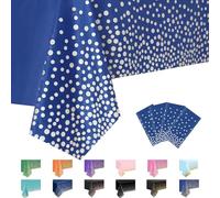 MORAINJAY 4 Pièces Nappe à Pois Jetables,137x274cm Nappe de Table Rectangulaire,Points Argentés Bleu Foncé Nappes Imperméables pour Anniversaire,Picnic,Exterieur,Jardin,Mariage, Noël