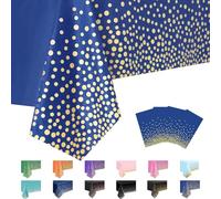 MORAINJAY 4 Pièces Nappe à Pois Jetables,137x274cm Nappe de Table Rectangulaire,Points Dorés Bleu Foncé Nappes Imperméables pour Anniversaire,Picnic,Exterieur,Jardin,Mariage, Noël