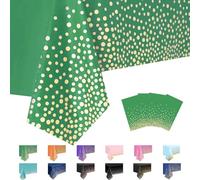 MORAINJAY 4 Pièces Nappe à Pois Jetables,137x274cm Nappe de Table Rectangulaire,Points Dorés Vert Nappes Imperméables pour Anniversaire,Picnic,Exterieur,Jardin,Mariage, Noël