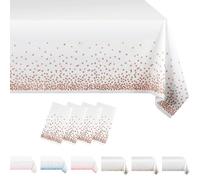 MORAINJAY 4 Pièces Nappe à Pois Jetables,137x274cm Nappe de Table Rectangulaire,Points Or Rose Blanc Nappes Imperméables pour Anniversaire,Picnic,Exterieur,Jardin,Mariage, Noël
