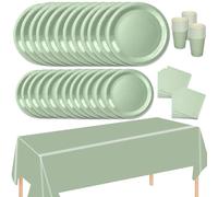 MORAINJAY 69 Pièces Vert Sauge Vaisselle de Fête,Vaisselle Ensemble en Papier Assiettes à Dessert,Serviettes en Papier,Gobelets et Nappes,Anniversaire Décorations de Table,Décor Fête de Noël Halloween
