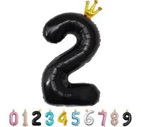 MORAINJAY Ballon 2 Ans Anniversaire,Foil Ballons Chiffre 2 Noir, Numéro 0/1/2/3/4/5/6/7/8/9 Ballon Geant pour Decoration Anniversaires Fête,Ballon Réutilisable de Qualité Supérieure