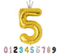 MORAINJAY Ballon 5 Ans Anniversaire,Foil Ballons Chiffre 5 Doré, Numéro 0/1/2/3/4/5/6/7/8/9 Ballon Geant pour Decoration Anniversaires Fête,Ballon Réutilisable de Qualité Supérieure