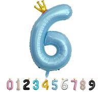 MORAINJAY Ballon 6 Ans Anniversaire,Foil Ballons Chiffre 6 Bleu, Numéro 0/1/2/3/4/5/6/7/8/9 Ballon Geant pour Decoration Anniversaires Fête,Ballon Réutilisable de Qualité Supérieure
