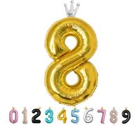 MORAINJAY Ballon 8 Ans Anniversaire,Foil Ballons Chiffre 8 Doré, Numéro 0/1/2/3/4/5/6/7/8/9 Ballon Geant pour Decoration Anniversaires Fête,Ballon Réutilisable de Qualité Supérieure