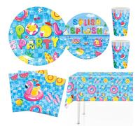 MORAINJAY Ensemble de Vaisselle Fête Piscine 51 Pièces, Assiettes, Tasses, Serviettes, De Fête Été Piscine Décoration de Table Anniversaire