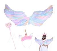 MORAINJAY Licorne Ailes d'Ange avec Auréoles,Déguisements Magiques pour Halloween,Carnaval et Fêtes Costumées,Ailes Noires avec Auréoles,Baguettes Magiques et Accessoires pour Enfants et Adultes