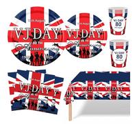 MORAINJAY VJ Day Lot de 69 assiettes en carton, gobelets et serviettes de table pour 80e anniversaire de la Seconde Guerre mondiale Victory over Japan pour fête commémorative de 80 ans