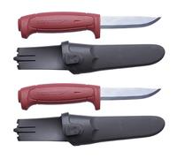 Morakniv Basic 511 C - Couteau Mora avec Fourreau pour l’Artisanat - Lot de 2 - Rouge - Couteau Lame Fixe en Acier au Carbone - 2 mm - Fabriqué en Suède - Pour les Activités en Plein Air