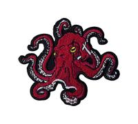 Morale Patch Patch pieuvre rouge brodé - Patch tactique (poisson d'encre) pour sac à dos, gilet, airsoft et équipement marine - 9,5 x 8 cm