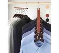 MORALVE Cintres gain de place pour armoire - Lot de 4 organiseurs de chemises à 6 niveaux en hêtre européen avec crochet pivotant à 360° - Cintre pliable pour l'organisation de l'armoire (cintres non