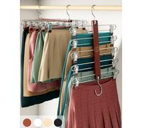 MORALVE - Lot de 2 cintres à jupes à économie d'espace avec pinces - Cintre à 5 niveaux en bois de hêtre européen pour shorts, jupes et pantalons - Organisateur de placard et solution de rangement