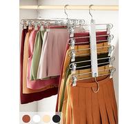 MORALVE - Lot de 2 cintres à jupes à économie d'espace avec pinces - Cintre à 5 niveaux en bois de hêtre européen pour shorts, jupes et pantalons - Organisateur de placard et solution de rangement