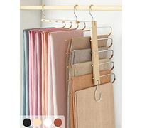 MORALVE - Lot de 2 cintres pour pantalons en bois de hêtre européen - Économiseur d'espace pour jean et écharpe - Organisateur de garde-robe et porte-pantalon, porte-leggings et porte-écharpe avec