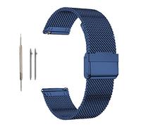 Moran Bracelet de montre en maille d'acier inoxydable 22 mm, bracelet de rechange en métal bleu à dégagement rapide 18 mm, 19 mm, 20 mm, 22 mm, compatible avec Fossil Samsung Galaxy Watch (bleu, 22