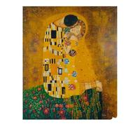 MORANA Peint à la main 50 x 60 cm Œuvre d'art inspirée du Baiser Klimt Huile sur toile D20 Décoration murale artisanale de qualité supérieure Fabriqué en Italie