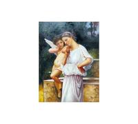 MORANA Reproduction de l'amitié de William-Adolphe Bouguereau Cupidon et Fanciulla en blanc, peinte à l'huile sur tableau, 30 x 40 cm, artisanale, fabriquée en Italie