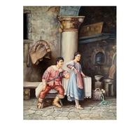 MORANA Tableau peint à la main - Huile sur toile 50 x 60 cm - Couple en costume historique dans la cour médiévale - Scène de parade nuptiale - Fabriqué en Italie