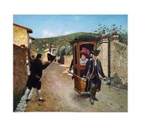 MORANA Tableau peint à la main - Huile sur toile 60 x 50 cm - Scène de Courtship avec Dame in Palanchino Historique et Homme Révérente - Fabriqué en Italie