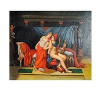MORANA Tableau peint à la main - Huile sur toile 60 x 50 cm - Scène mythologique classique - Lyre, lit rouge - Grèce antique - Décoration intimité - Made in Italy