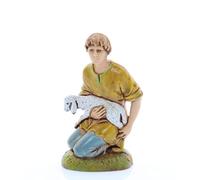 Moranduzzo Berger Agenouillé avec Mouton H 6,8 cm pour Crèche de 10 cm - Échelle 1:20 - Standard 10 - Figurine Incassable, Style '700, Peinte à la Main, Sculpteur M. Landi