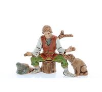 Moranduzzo Berger Assis avec Chien pour Crèche de 10 Cm Échelle 1:20-Figurines de Crèche Indestructibles-Style 700',Peinture Finition à la Main,Produit Officiel,Fabriqué en Italie,Sculpteur M. Landi