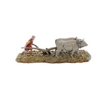 Moranduzzo Berger avec Charrue pour Crèche de 6 cm Échelle 1:32 - Hauteur Max 4,2 cm - Mini 6 - Figurine Incassable, Style XVIIIe Siècle, Peinte à la Main, Sculpteur M. Landi, Made in Italy