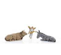 Moranduzzo Bœuf, Âne et Ange Gloria - Hauteur Moyenne : 3,5 cm - Crèche 6,5 cm Échelle 1:30 - Standard 6,5 - Santons incassables Peints à la Main, Sculpteur M. Landi, Fabriqué en Italie