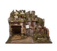 Moranduzzo Crèche avec lumières et moulin à eau, nativité 6 sujets + rois mages et bergers 10 cm - figurines standard 10 - 60 x 34 x 44 cm - Produit officiel, fabriqué en Italie, sculpteur M. Landi
