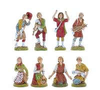 Moranduzzo Ensemble de 8 Bergers pour Crèche de 10 Cm Échelle 1:20-Figurines de Crèche Indestructibles-Style 700', Peinture Finition à la Main, Produit Officiel, Fabriqué en Italie, Sculpteur M. Landi