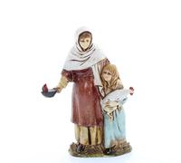 Moranduzzo Femme avec Fillette et Poule h 9 cm pour Crèche de 10 Cm Échelle 1:20 - Standard 10 - Figurine Incassable, Style Arabe, Peinte à la Main, Sculpteur M. Landi, Made in Italy