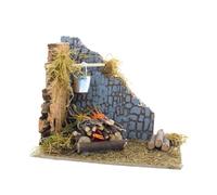 Moranduzzo Feu avec lampe effet flamme 15 x 10 x 15 cm - crèche avec seau et journaux, éclairage réaliste, fabriqué en Italie