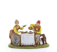 Moranduzzo Homme et Femme à Table pour Crèche de 6 cm Échelle 1:32 - Mini 6 - Figurine Incassable, Style '700, Peinte à la Main, Sculpteur M. Landi, Fabriqué en Italie