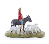 Moranduzzo Homme sur Âne et Moutons pour Crèche de 6 Cm Échelle 1:32 - Standard 10 - Santons Incassables, Style XVIIIe, Peints à la Main, Sculpteur M. Landi, Made in Italy