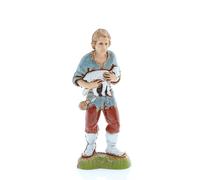 Moranduzzo Jeune Berger avec Agneau pour Crèche de 10 cm Échelle 1:20 - Hauteur 8,7 cm - Figurine en Résine PVC, Incassable, Style ‘700, Peinte à la Main, Sculpteur M. Landi