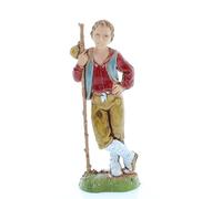 Moranduzzo Jeune Homme avec Bâton pour Crèche de 10 cm Échelle 1:20 - Hauteur 8,6 cm - Figurine en Résine PVC, Incassable, Style ‘700, Peinte à la Main, Sculpteur M. Landi