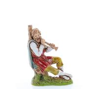 Moranduzzo Joueur de Flûte Assis pour Crèche de 10 Cm Échelle 1:20-Figurines de Crèche Indestructibles-Style 700', Peinture Finition à la Main, Produit Officiel, Fabriqué en Italie, Sculpteur M. Landi